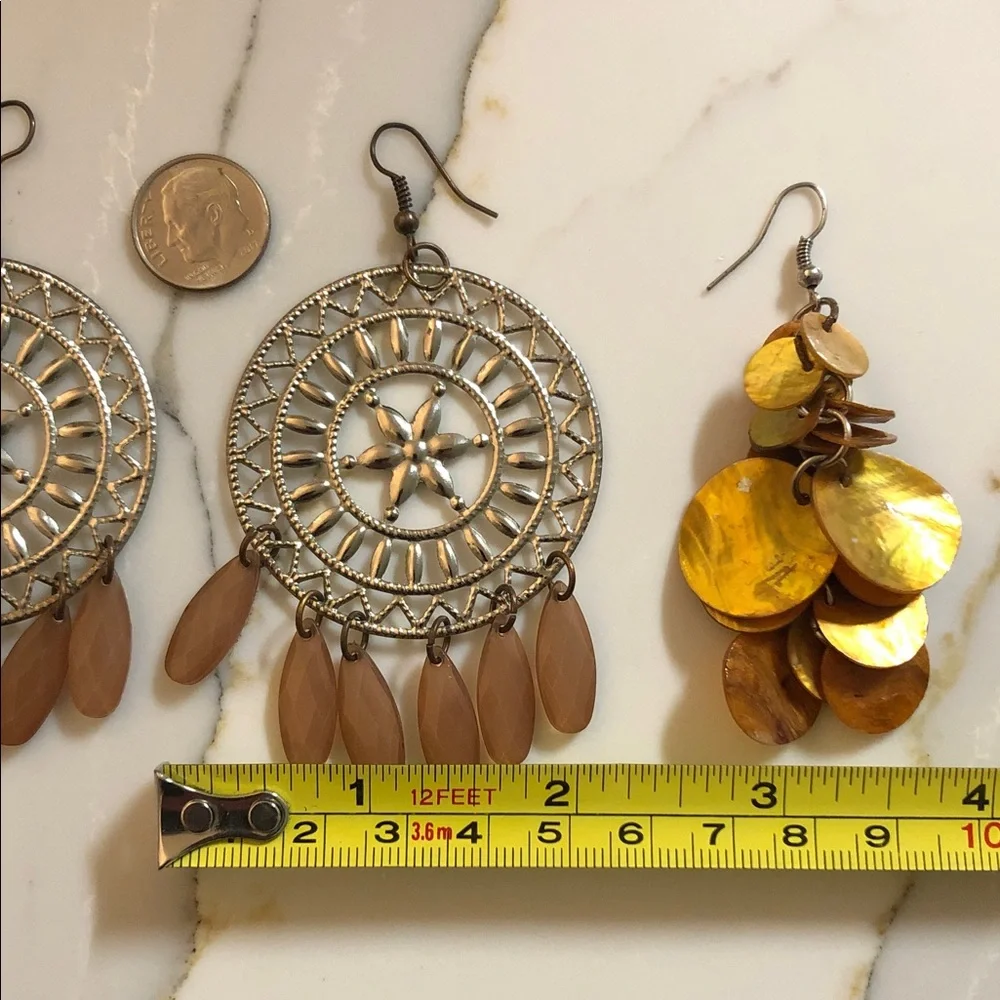 Boho Silver and Amber Dangle Earrings 2 Sets Women Jewelry